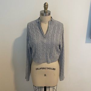 Quarter zipper cable knit semi cropped sweater